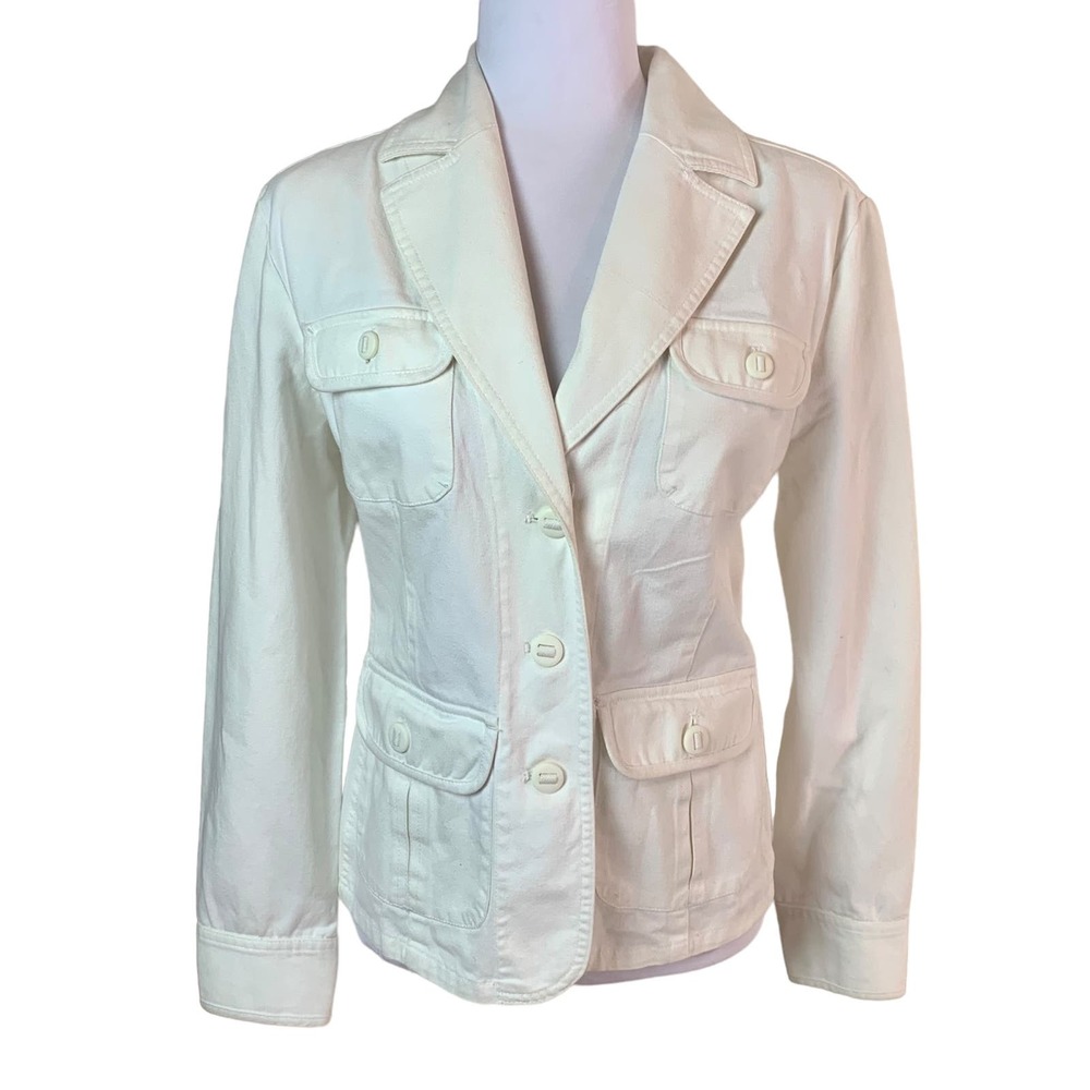 Sonoma Size M Women's Blazer Jacket Off White Cotton Button Front  Long Sleeve